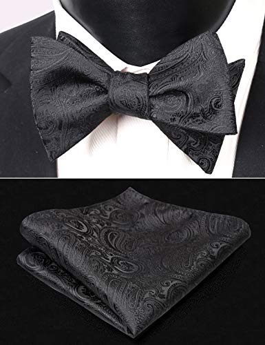 Alizeal – Conjunto masculino de gravata borboleta e lenço, 050 Black, 4