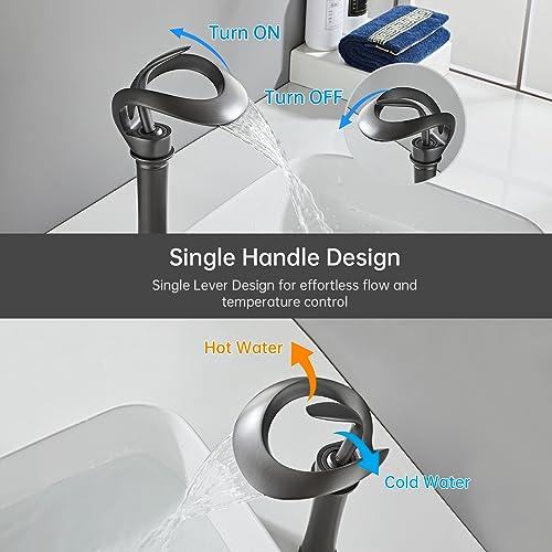 Robinet cascade en laiton massif gris pour vasque haute de salle de bain