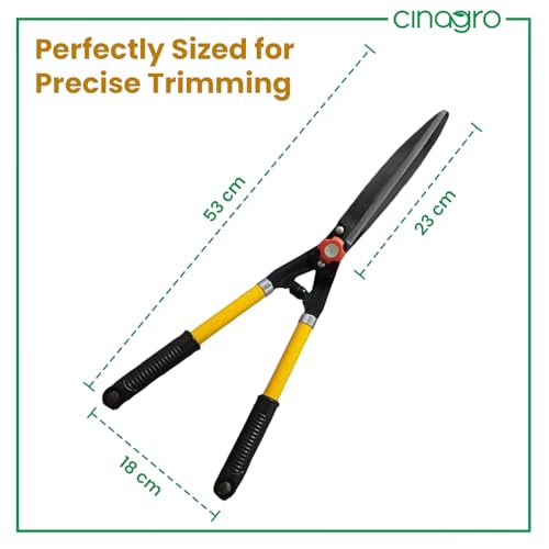 Image of Cinagro Garden Hedge Shears with PVC Handle, 3mm Thick Heavy Duty Carbon Steel Blade, Comfortable Rubber Grip for Trimming, Pruning, Cutting, Hedge Cutter Tool For Lawn, Shrub, Plant Branch Scissor