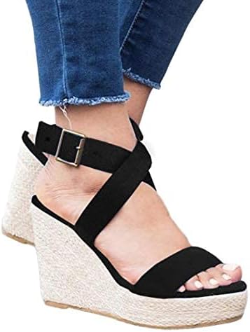 Miniatura 6 de Sandalias de tacón alto con plataforma de cuña y correa de tobillo cruzada, puntera abierta, de verano, para mujer