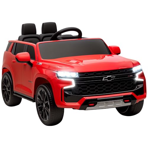 Aosom Licensed Chevrolet Tahoe Ride On Car, 12V 7AH Battery Power Ride On Toy with Parent Remote Control, LED Lights, Music, 4 Wheeler Suspension, 3 Speeds, Kids Electric Vehicle for Aged 3+, Red