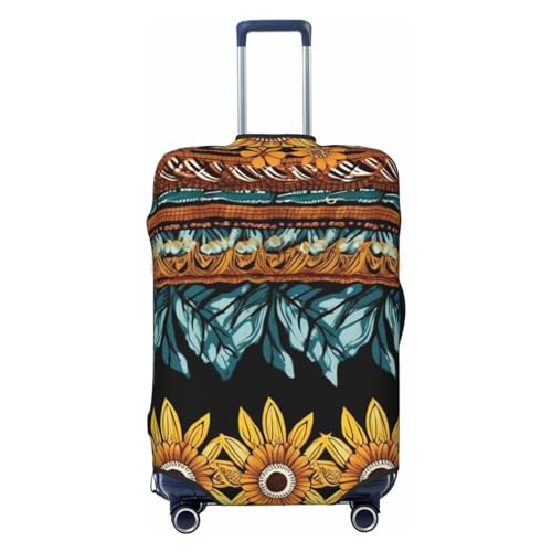 Housse de bagage noire L extensible à motifs arborigènes et fleurs pour valise de 65 à 70 cm