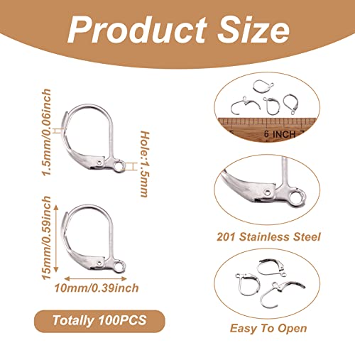 Pandahall 100Pcs Stainless Steel Lever Back Hoop Earrings Surgical Earring Components For Jewelry Makings 13X10X1.5Mm #TOP1