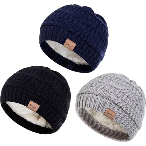 Image of Alepo 3 Pack Baby Beanie Hats for Girls Boys, Soft Warm Fleece Lined Baby Winter Hat for Newborn Infant Toddler Kids