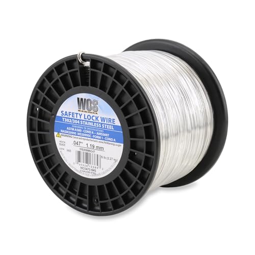 WCS .047 Stainless Steel Safety Lock Wire, T302/304, NASM20995C MS20995C, ASTM A580 Condition A, AMS569, Mechanics Wire for Aircraft, Automotive, &amp; Industrial Use, 5lb Dispenser Can, Approx 840 ft