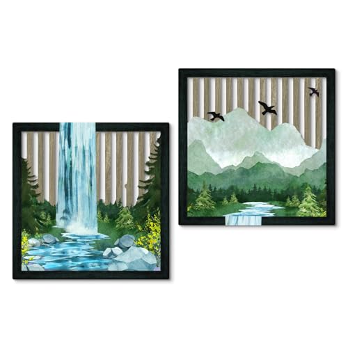 Putuo Decor Mountain Waterfall Wall Art Set of 2, Nature-Inspired