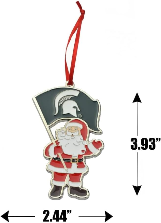 Michigan State Spartans (MSU) Santa Metal Christmas Ornament - Image 2