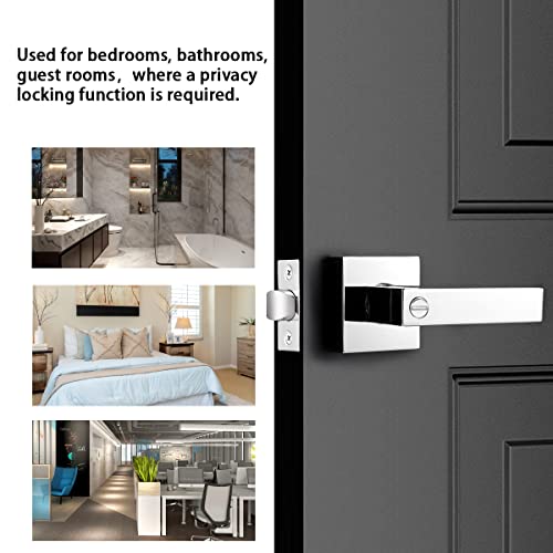Probrico Polished Chrome Privacy Door Levers Heavy Duty Lockset For Interior Bedroom/Bathroom, Flat Square Universal Handing Handlesets/Leversets, 6 Pack #TOP6