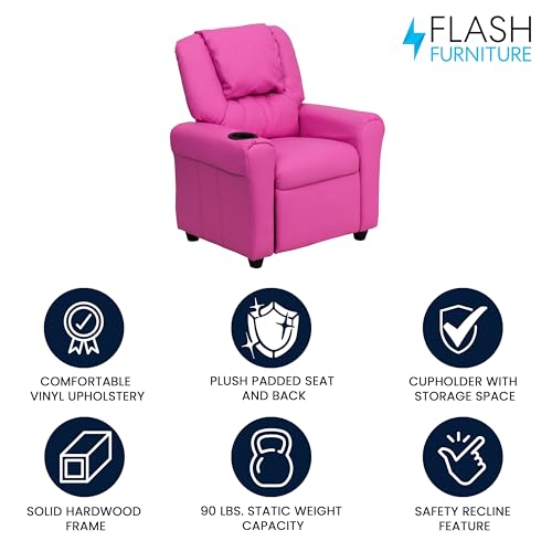 image for Flash Furniture Vana Vinyl Kids Recliner with Cup Holder, Headrest, an