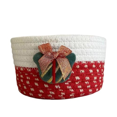 belupai Simpatico Cestino Intrecciato in Corda di Cotone, Cestini Rotondi di Natale Cesto Portaoggetti per Babbo Natale Organizzatore Decorativo da Tavolo Contenitore (Confezione