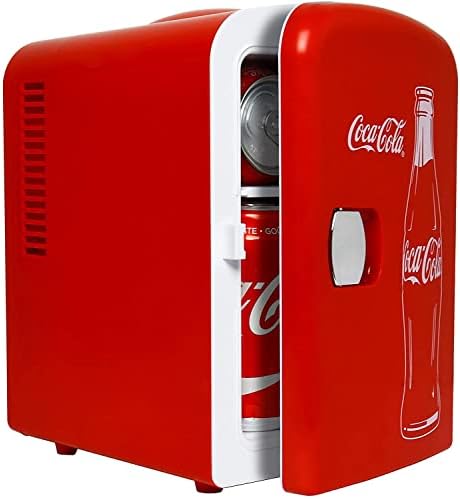 Coca-Cola Classic Portable 6 Can Thermoelectric Mini Fridge Cooler/Warmer, 4 L/4.2 Quarts Capacity, AC/DC Included Great for Home, Dorm, Car, Beverages, Cosmetics, ETL Listed