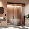 Miscoos Semi-Frameless Double Sliding Shower Door - Bypass Design, 56"-60" W x 70" H, Matte Black, 1/4" SGCC Tempered Glass with Explosion-Proof Film