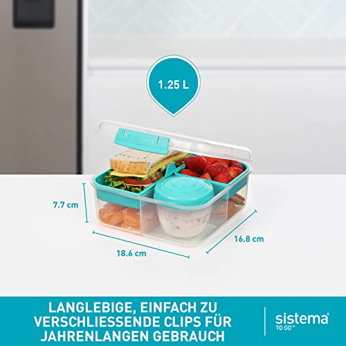Sistema Bento Box TO GO Brotdose mit Fächern | 1,25 L Lunchbox mit Joghurt-/Fruchtbehälter | Lunchbox Kinder & Erwachsene | Blaugrün 4