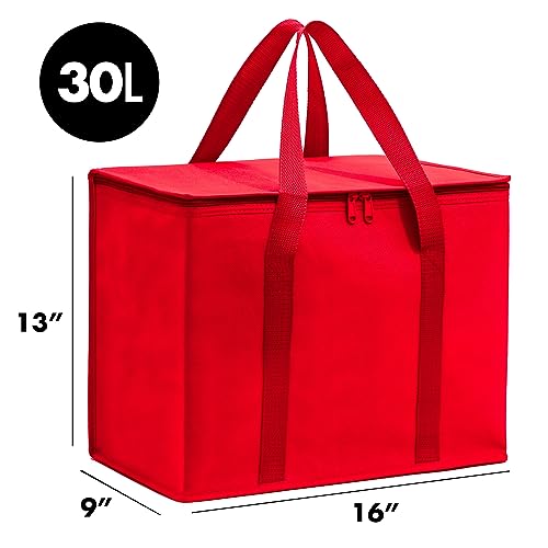 (Not Made In China) Insulated Reusable Grocery Bags, Catering and Delivery Bag For Hot and Cold Food, Collapsible Thermal Tote For Doordash and Uber Eats (1, Red, X-Large)