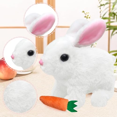 donciety interaktives Kaninchen Spielzeug, Realistisches Hasenspielzeug, Kuscheltier Hase Hüpfendes Kaninchen My Realistic Toy Ostergeschenke Für Kinder, Jungen, Mädchen (Weiß)