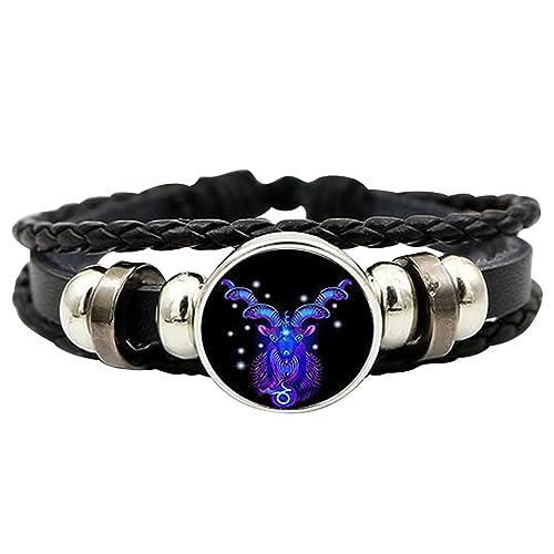 Bracelet D'esp-rit De Signes du Zodiaque Bracelet D'esp-rit Astrologique 12 Constellation Bracelets en Cuir PU Unisexe, Bijoux du Zodiaque Cadeaux pour Femmes Hommes
