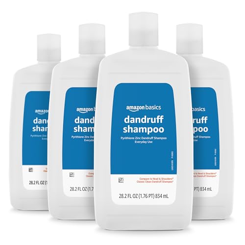 Image of Amazon Basics Anti-Dandruff Shampoo for Itchy Scalp, Flaky and Dry Scalp, pH Balanced, Paraben-Free, Clean Scent, Normal to Oily Hair, 28.2 Ounce, 4-Pack