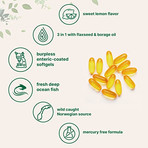 Image of Ultra Omega 3-6-9 3600mg Per Serving, 300 Burpless Softgels | Lemon Flavor - Blend of Fish, Flaxseed, Borage Oils | Bioavailable Source, Non-GMO, No Gluten, Mercury Free