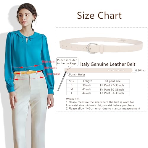 Women Belts for Jeans,1" Fashion Ladies Waist Belt with Silver Buckle,100% Italian Real Cow Leather4
