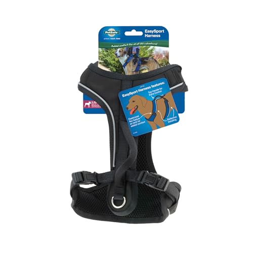 PetSafe EasySport Harness - Durable Padded Fabric, Adjustable Elastic Neckline, Rear-Leash Attachment & Nighttime Reflective Visibility - No Choke or Gag Secure Fit - Extra-Small - Black