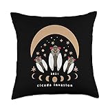 Cicada Invasion 2021 Lunar Moon Phases Mystical Boho Throw Pillow