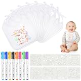 Aolso Slabbetjes voor het schilderen, 8 stuks witte slabbetjes voor baby's, waterdichte slabbetjes voor baby's met 8 textielpennen en 8 schildersjablonen, cadeau voor babyborrel, kwijnslabbetje (18 x