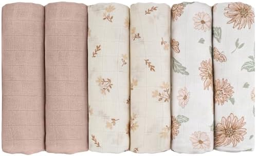 GLLQUEN BABY Receiving Blanket Boy Cotton Muslin Swaddle Blankets Girl Newborn Squares Breathable & Soft Thin Baby Blankets Cloths Double Absorbent Infant Swaddling Wrap - 6 Pack (Sunflower)