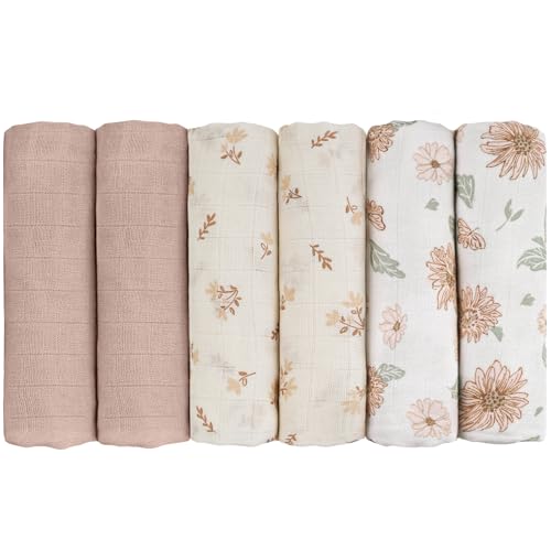 Image of GLLQUEN BABY Receiving Blanket Boy Cotton Muslin Swaddle Blankets Girl Newborn Squares Breathable & Soft Thin Baby Blankets Cloths Double Absorbent Infant Swaddling Wrap - 6 Pack (Sunflower)