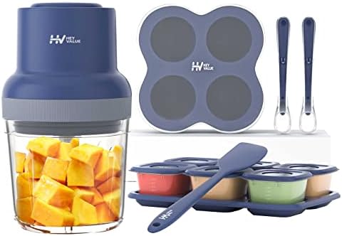 HEYVALUE Baby Food Maker, 13-in-1 Baby Food Processor Gift Sets for Baby Food, Fruit, Vegatable, Meat, Baby Food Steamer with Baby Food Containers, Baby Food Freezer Tray, Silicone Spoons, Silicone Spatula (Dark Blue)