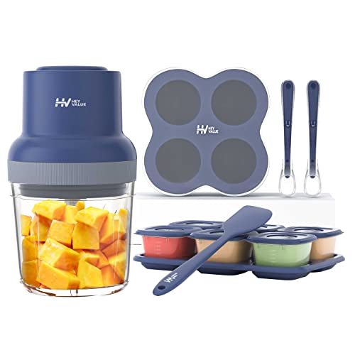 Image of HEYVALUE Baby Food Maker, 13-in-1 Baby Food Processor Gift Sets, Fruit, Vegatable, Meat, Food Blender with Baby Food Containers, Baby Food Freezer Tray, Silicone Spoons, Silicone Spatula (Dark Blue)