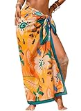 Herseas Women's Bathing Suit Cover Up High Slit Chiffon Wraps One Size Swimsuit Coverups 2026 Summer Tropical Floral Print Sheer Sarong Chic Flattering Resort Outfits Teen Girls