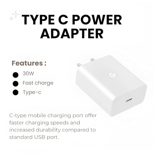 Image of TOPGO Google 30W Type C Rapid Fast Charger Adapter for Pixel 9 Pro /9 /8 Pro /8 /8a, Pixel 7 Pro /7 /7A, Pixel 6 Pro /6 /6A, Tablet /Buds and Other USB-C Mobile Device Support 30w Fast Charging, White
