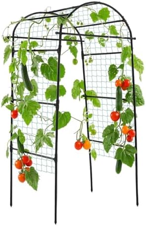Lalahoni Garden Arch Trellis for Climbing Plants Outdoor, 80 Inch Tall Grape Trellis Metal Vine Plants Support Flower Vegetable Tomato, Cucumber Trellis for Raised Bed, Black