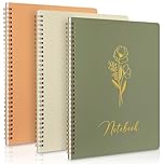Lanpn 3 Pack Aesthetic Spiral Notebooks Journals for Women, College Ruled Cute Notebook with Pocket, Spiral Lined Notebook for Note Taking, Note books for Work School, Set of 3, 21 x 27 cm