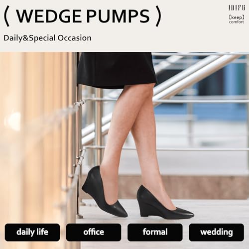 IDIFU IN3 Wedges for Women Closed Toe Pumps Low Heel Pointed Toe Work Wedding Bridal Office Formal Business Dress Casual Dressy Comfortable Trendy Fashion Shoes3