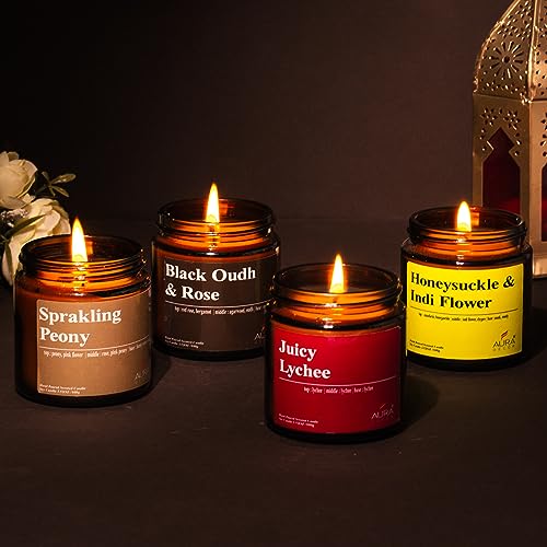 Image of AuraDecor Scented Jar Candle | Handpoured Soy Wax Candle with Long Lasting Burn Time | Premium Amber Jar Aromatherapy Candle | Ideal Gift for Home & Decor (Large, Gift Set (Type 2))