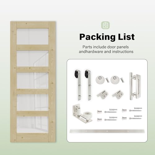 Image of Paintable Book Shelf Style Barn Doors, 96 inch x 84 inch Sliding Barn Door with Hardware Kit Included, White Primed Composite MDF Shelves, Pre-Drilled Hole, Easy Install