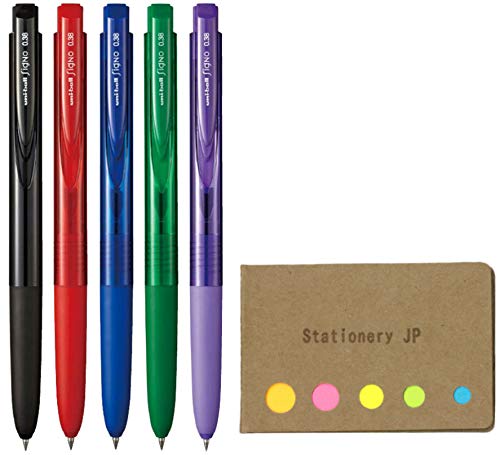 Signo Rt1 Retractable Gel Ink Pen, Micro Point 0.38Mm, Rubber Grip, 5 Color Ink, Sticky Notes Value Set #TOP7