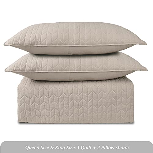 Harorbay Quilted Bedspread Coverlets Set All Season, Microfiber Solid Color Quilt Set Pre Washed, Reversible Diamond Pattern Quilted Bedding Set, Machine Washable, King Size + 2 King Shams, Khaki #TOP6