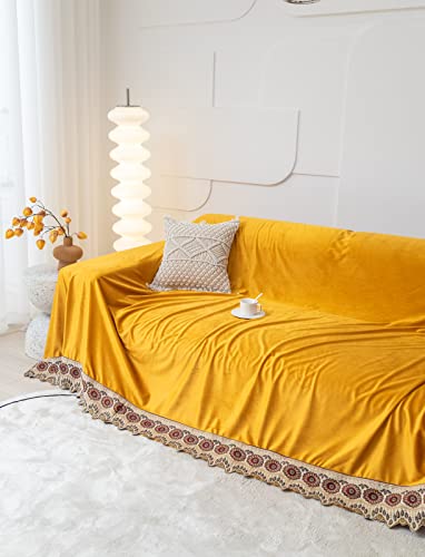 Vm Vougemarket Super Textured Couch Cover For 3 Cushion Sofa,1 Pc Universal Furniture Protector Slipcovers With Lace Fringing,Washable Velvet Sofa Cover For Kids Pets(X-Large,71 X 134,Orange) #TOP5