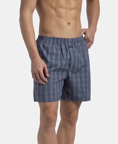 Image of Jockey 1222 Men Super Combed Mercerized Cotton Woven Checkered Boxer Shorts with Back Pocket (Pack of 2, Colors & Prints May Vary)