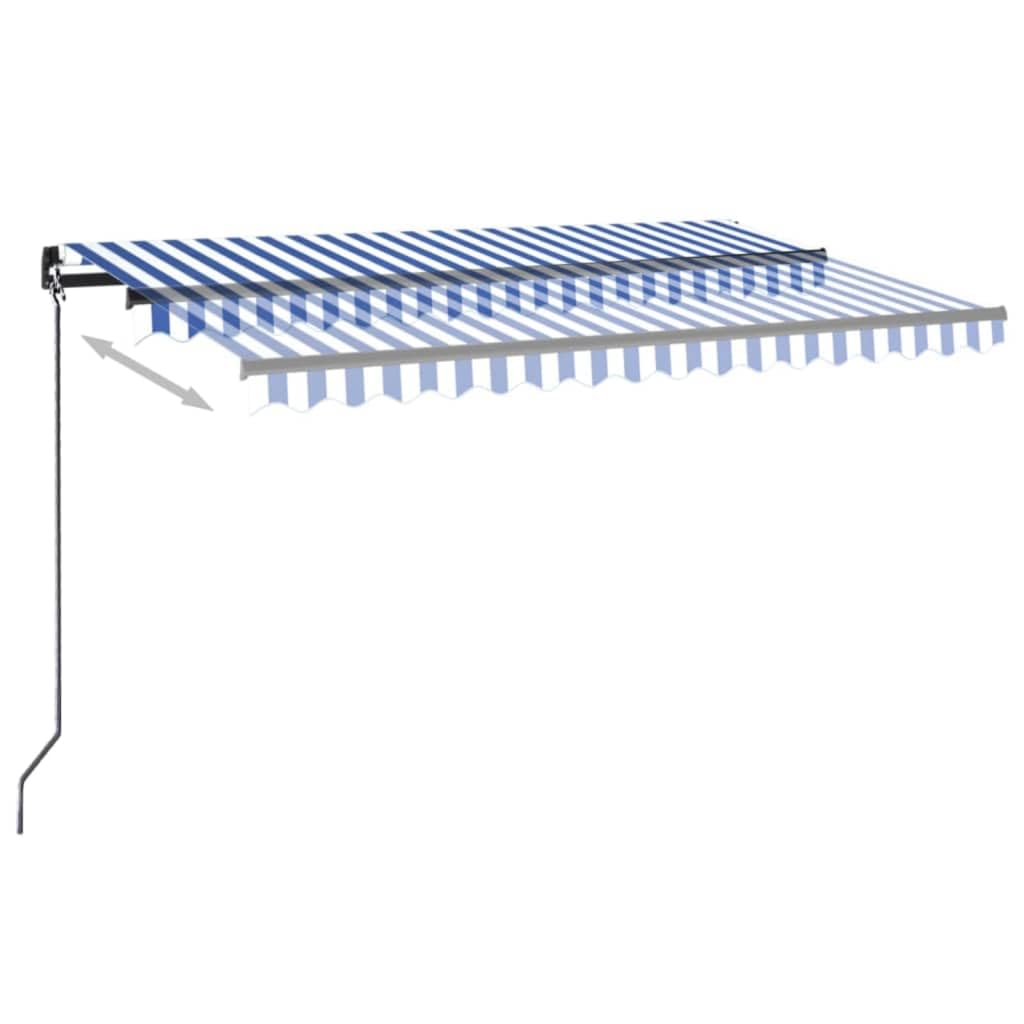 Tenda da sole retrattile automatica, 400 x 350 cm, blu e bianco, con braccio articolato, con telaio in alluminio, manovella, tenda da sole per terrazza, balcone, giardino e terrazza