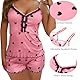 Satohom Sexy Damen Spitze Pyjama,Babydoll Nachtwäsche, V-Ausschnitt ärmellos,2-teilig süß Knopf Unterwäsche,Camisole Shorts, Leibchen Shorts Dessous Loungewear für Damen für den Sommer