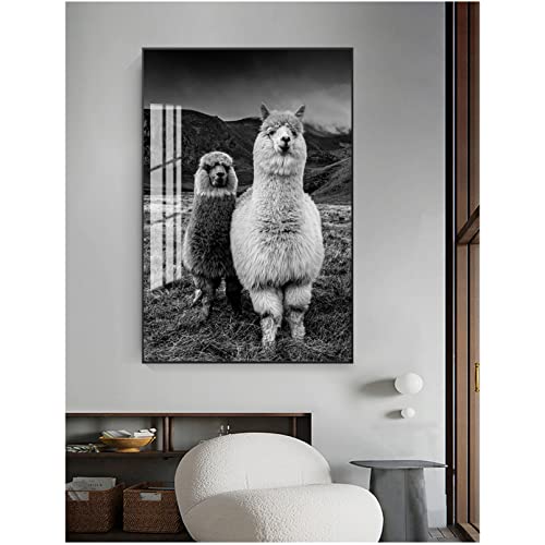 Affiche art peinture animaux noir et blanc pour decoration salon et chambre de bébé