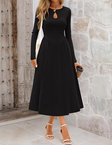 MEROKEETY Women's Long Sleeve Flowy A Line Dresses 2025 Fall Fashion Elegant Cutout Wedding Guest Midi Maxi Dress2