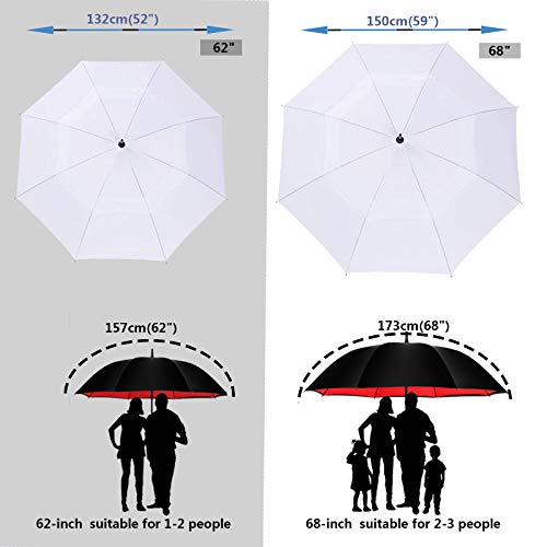 Mrtlloa 6 Pack 62/68 Inch Automatic Open Golf Umbrella, Extra Large Oversize Double Canopy Vented Windproof Waterproof Stick Umbrellas For Rain(62 Inch, White) #TOP3
