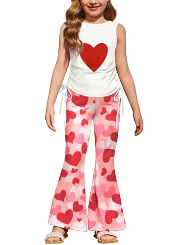 Image of Arshiner Toddler Girl Clothes 2 Piece Outfits Side Adjustable Drawstrings Tank Tops and Flare Leggings Pant Set