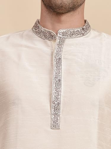 SKAVIJ Men's Tunic Art Silk Kurta Pajama Set Wedding Party Dress3