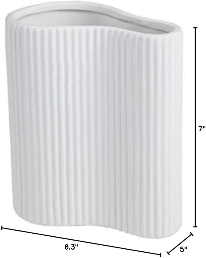 Creative Handmade Special-Shaped Vertical Ceramic Vase Modern Minimalist Crafts Interior Decoration Ornaments (White 7.1in)