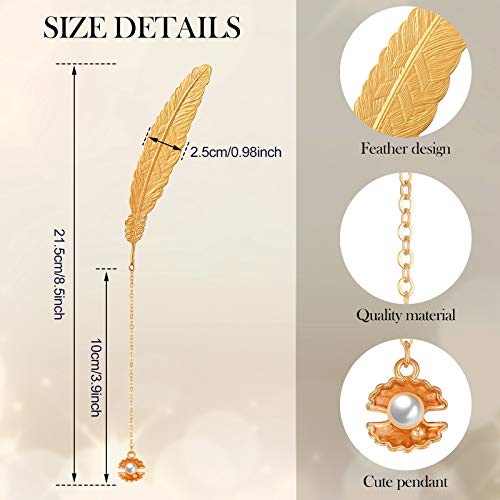 8 Pieces Metal Feather Pendant Bookmarks 3D Gold Vintage Bookmark Shell Tower Strawberry Snowflake Pendant Bookmarks Presents For Teens Adults Friends Readers Students #TOP1